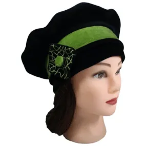 BERET FEMME en VELOURS doublé POLAIRE - Coloris noir et vert amande