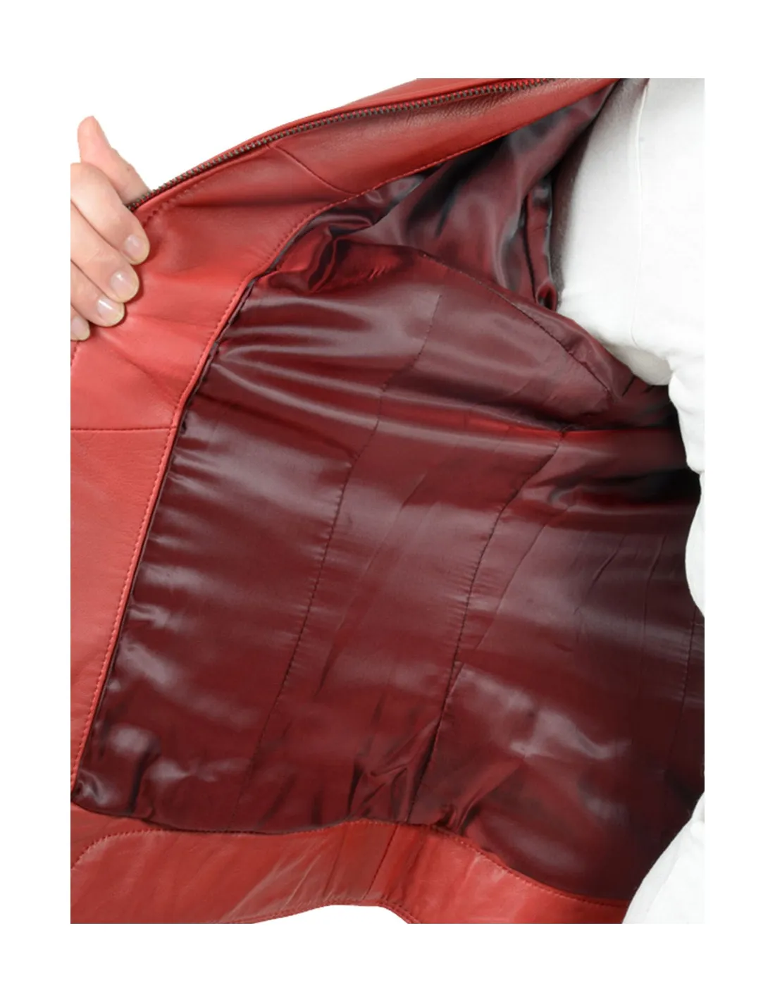 Blouson en cuir agneau ref_31394 Rouge