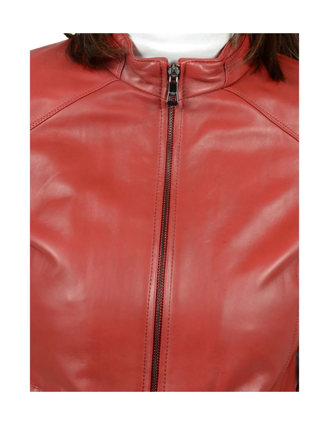 Blouson en cuir agneau ref_31394 Rouge