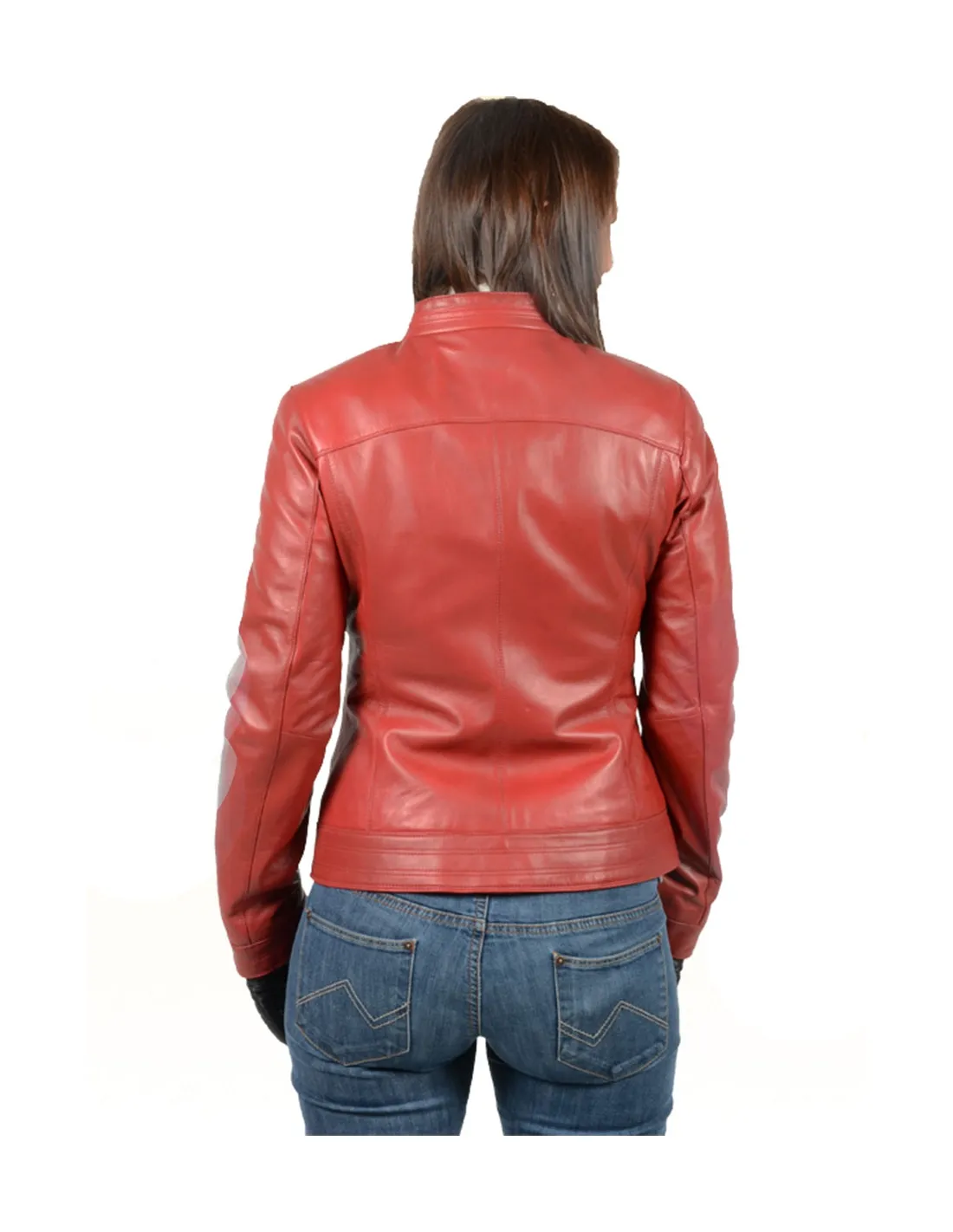 Blouson en cuir agneau ref_31394 Rouge