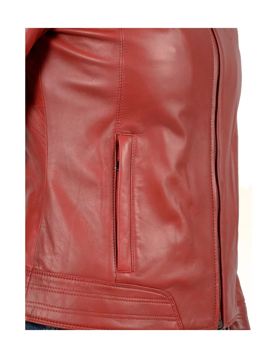 Blouson en cuir agneau ref_31394 Rouge