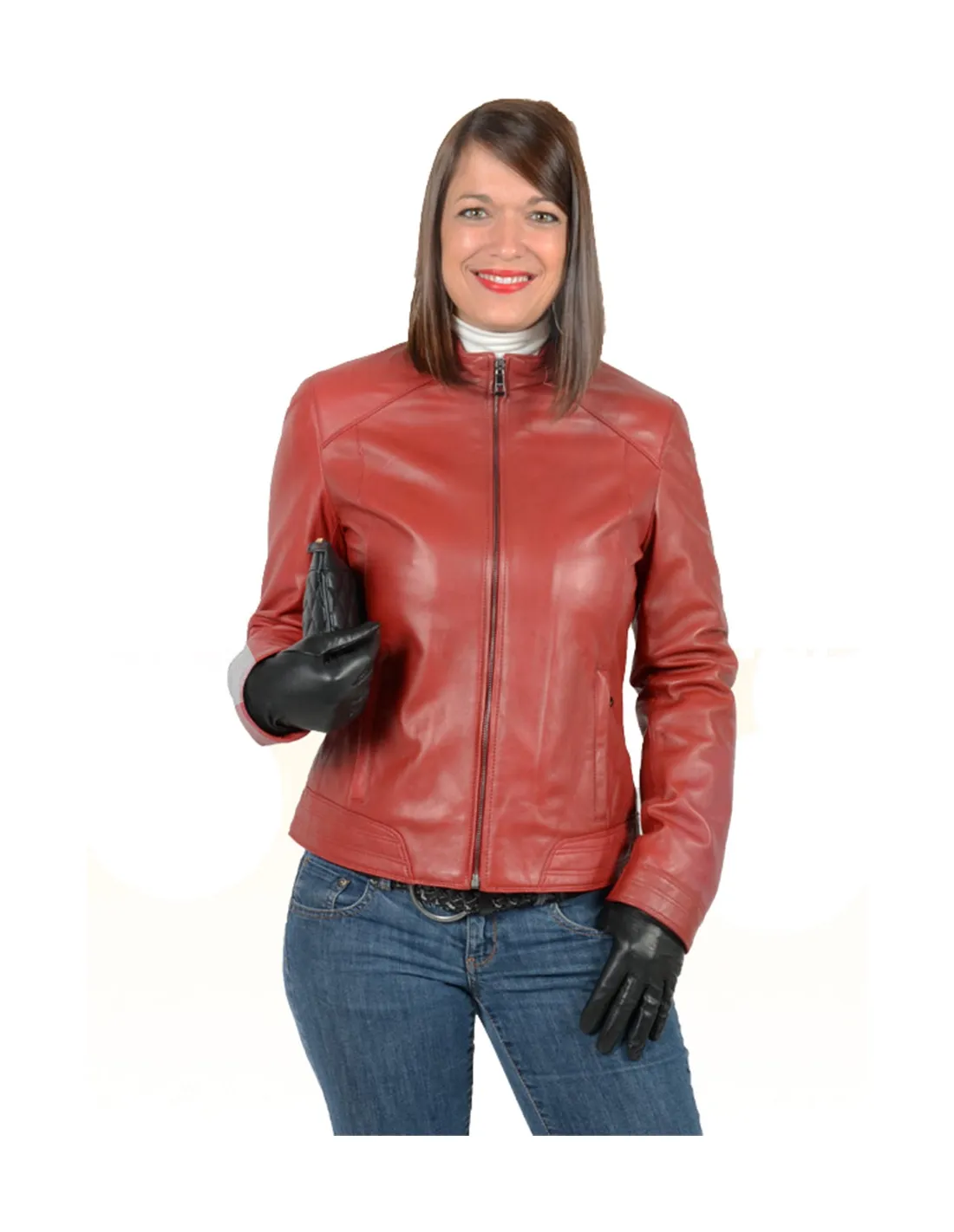 Blouson en cuir agneau ref_31394 Rouge