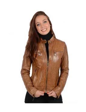 Blouson en cuir d'agneau ref_30996 Cognac