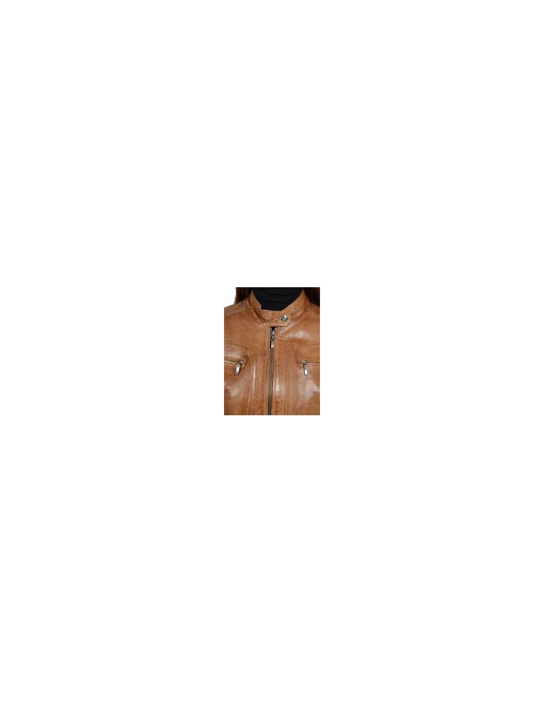 Blouson en cuir d'agneau ref_30996 Cognac