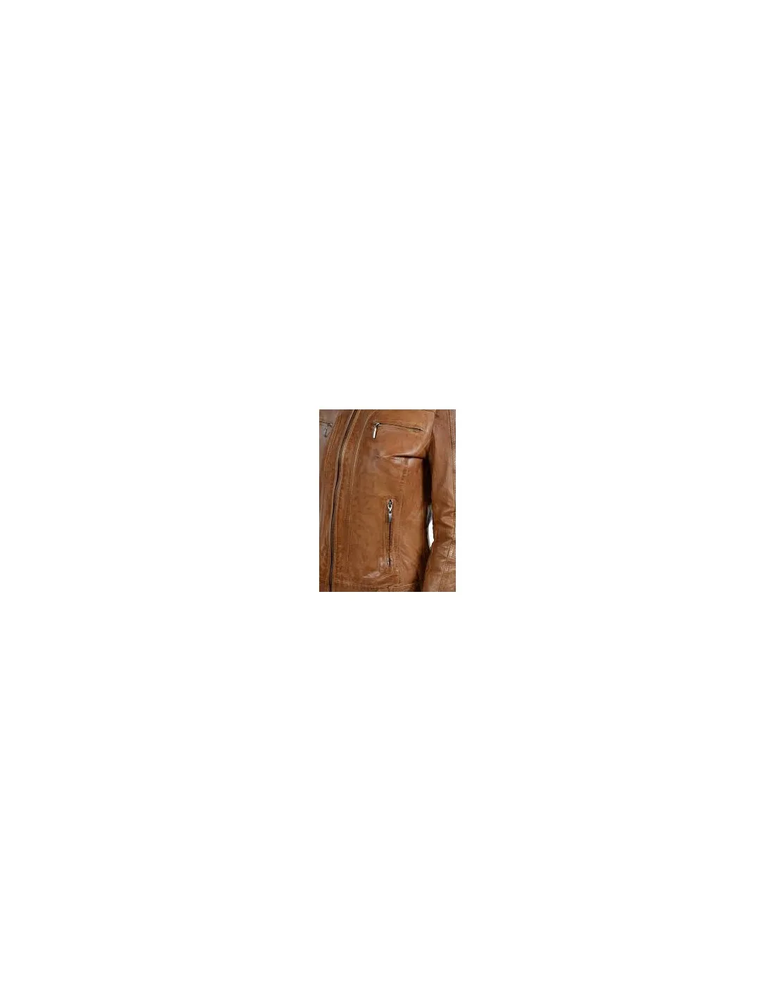 Blouson en cuir d'agneau ref_30996 Cognac