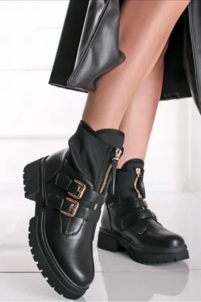 Bottines bi-matière à boucles noir