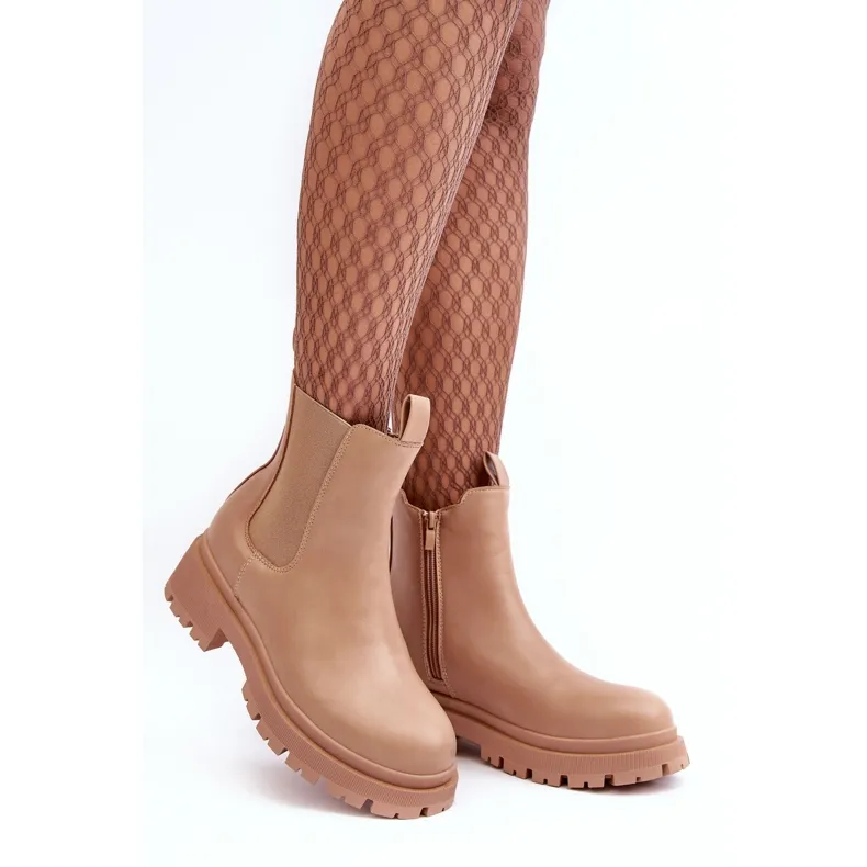 Bottines Chelsea en cuir avec fermeture éclair, beige foncé Pitrese