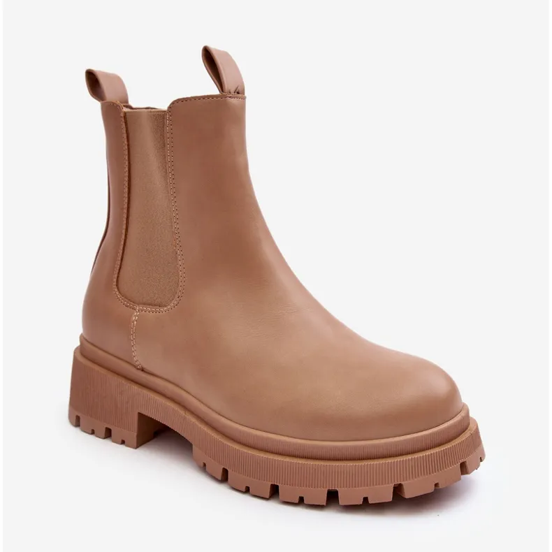 Bottines Chelsea en cuir avec fermeture éclair, beige foncé Pitrese