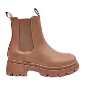 Bottines Chelsea en cuir avec fermeture éclair, beige foncé Pitrese