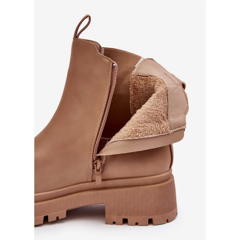 Bottines Chelsea en cuir avec fermeture éclair, beige foncé Pitrese