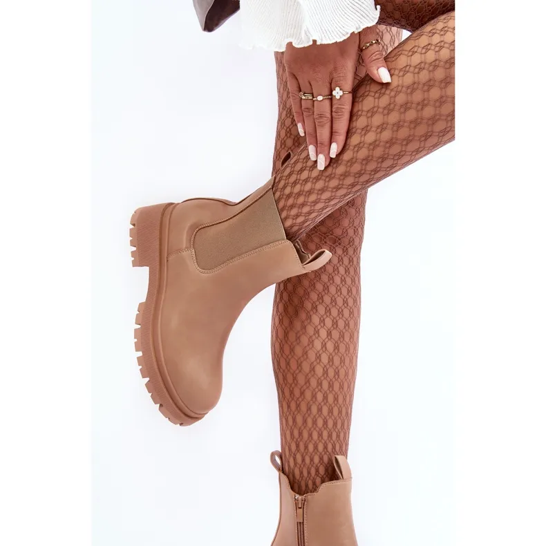 Bottines Chelsea en cuir avec fermeture éclair, beige foncé Pitrese