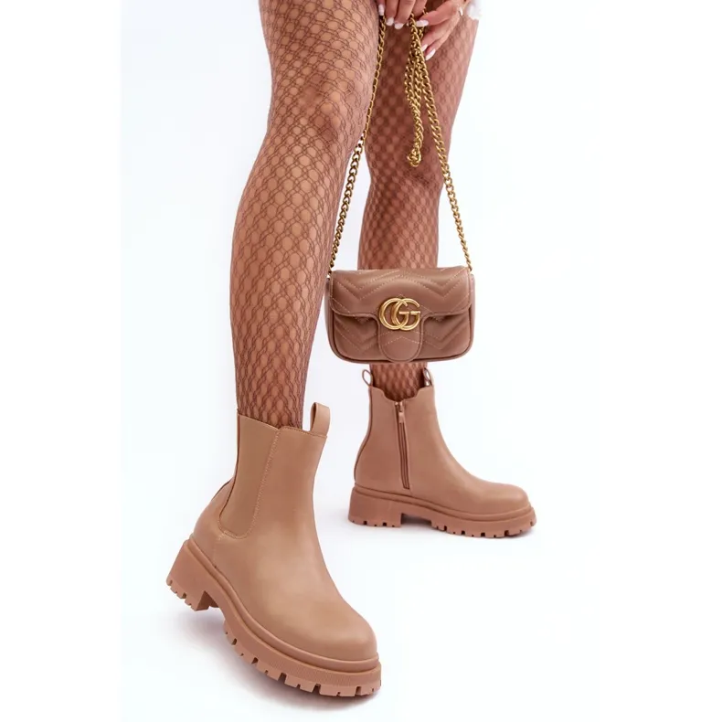 Bottines Chelsea en cuir avec fermeture éclair, beige foncé Pitrese