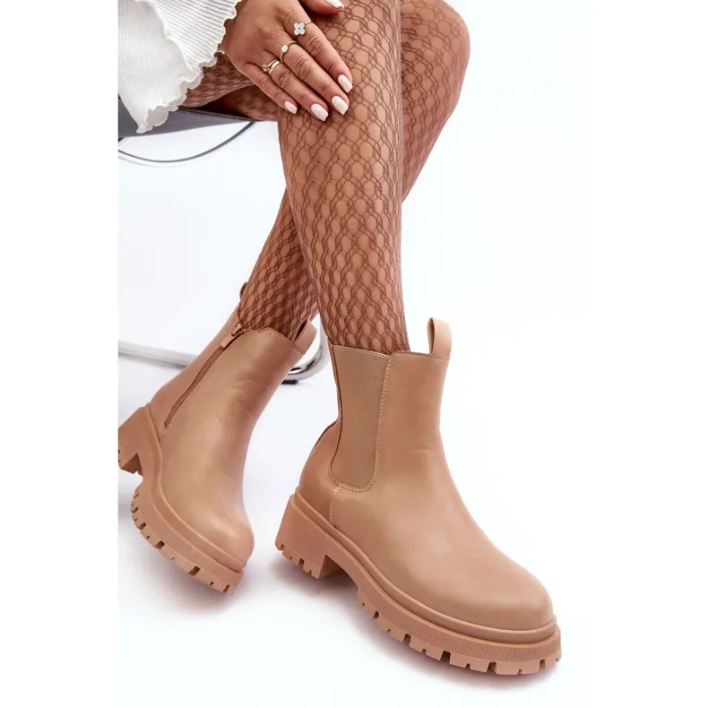 Bottines Chelsea en cuir avec fermeture éclair, beige foncé Pitrese