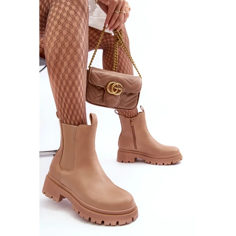 Bottines Chelsea en cuir avec fermeture éclair, beige foncé Pitrese