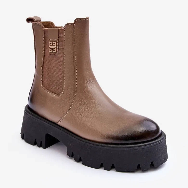 Bottines Chelsea en cuir sur plateforme massive, Beige Lemar Lisencca