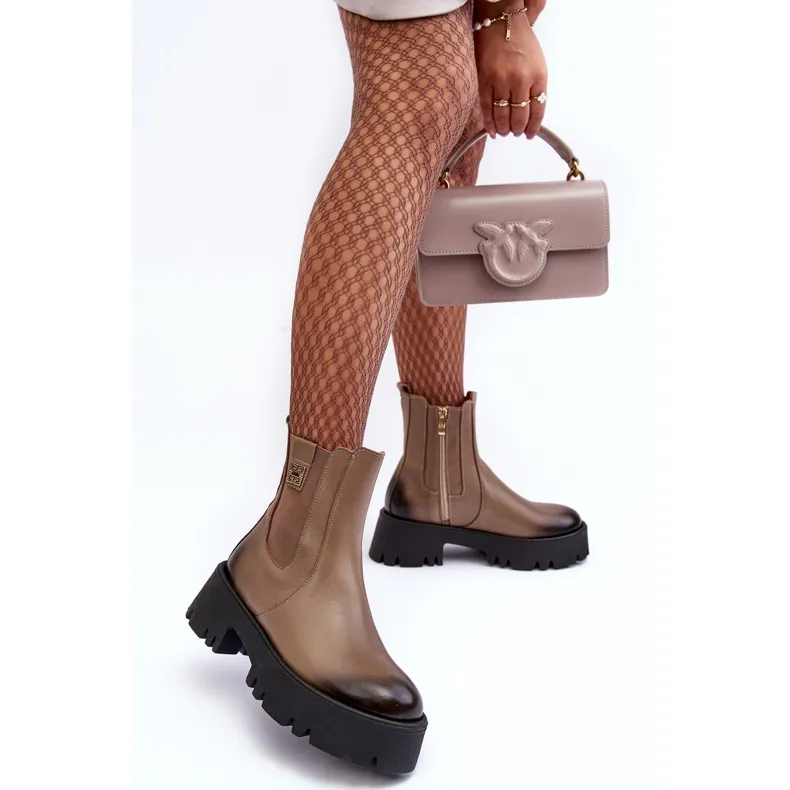 Bottines Chelsea en cuir sur plateforme massive, Beige Lemar Lisencca