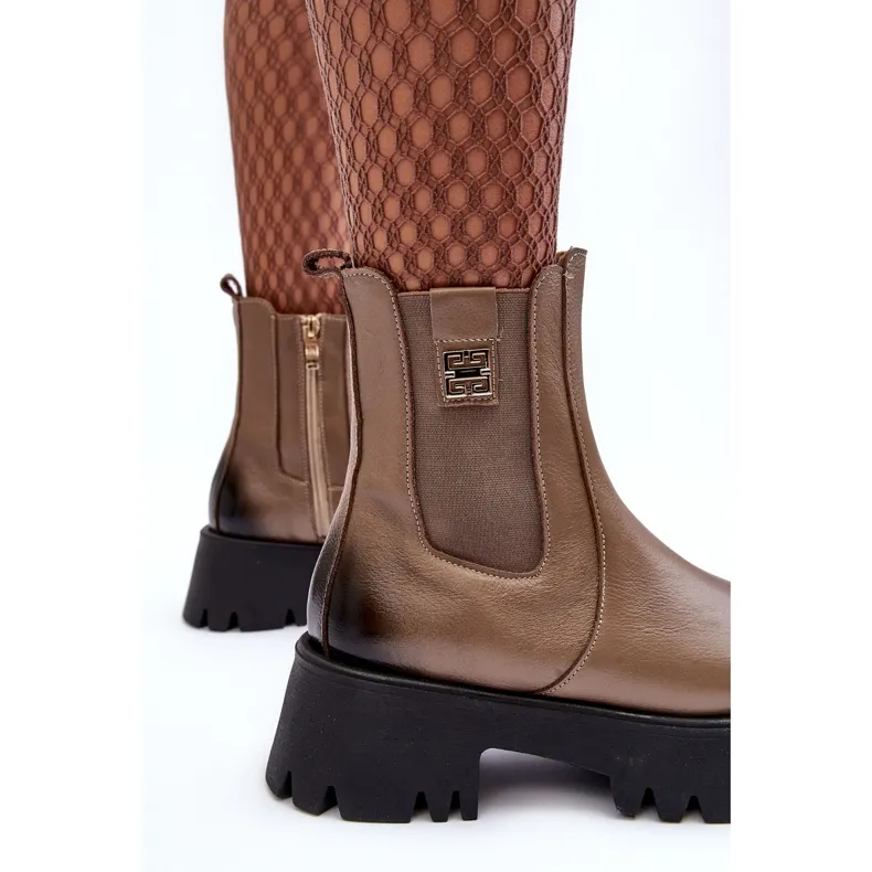 Bottines Chelsea en cuir sur plateforme massive, Beige Lemar Lisencca