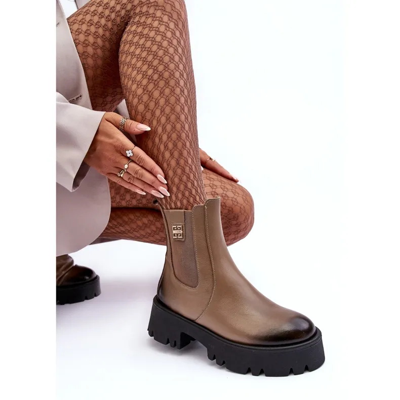 Bottines Chelsea en cuir sur plateforme massive, Beige Lemar Lisencca