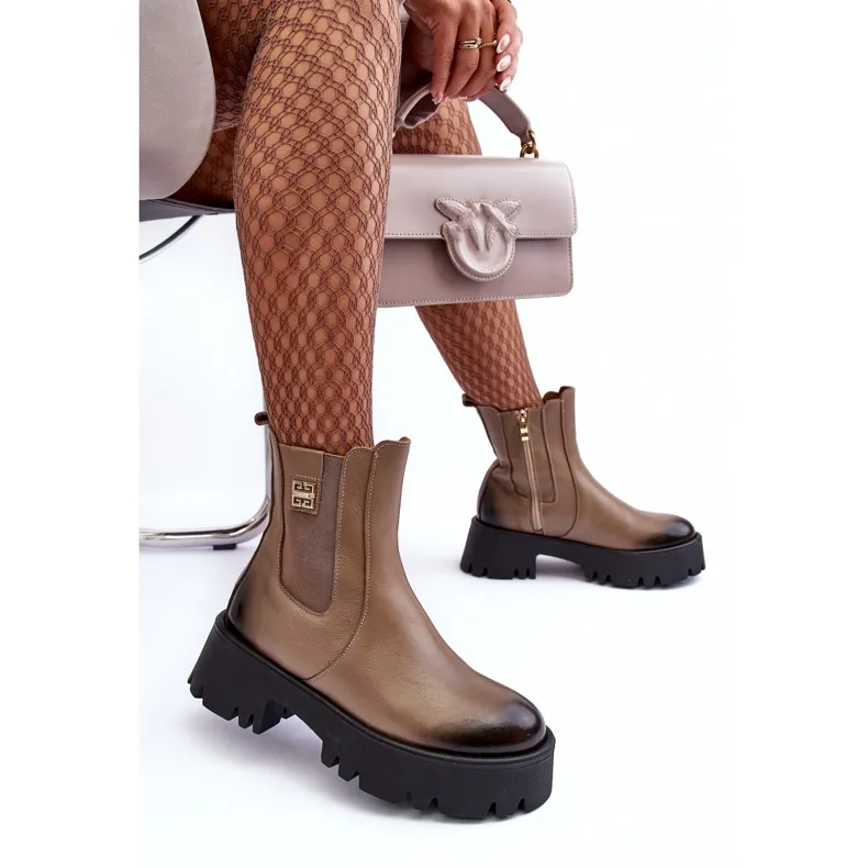 Bottines Chelsea en cuir sur plateforme massive, Beige Lemar Lisencca