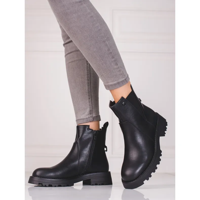 Bottines Jodhpur femme Shelovet noires en cuir écologique le noir