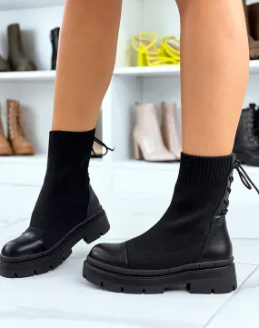 Bottines noires effet chaussette à lacet arrière