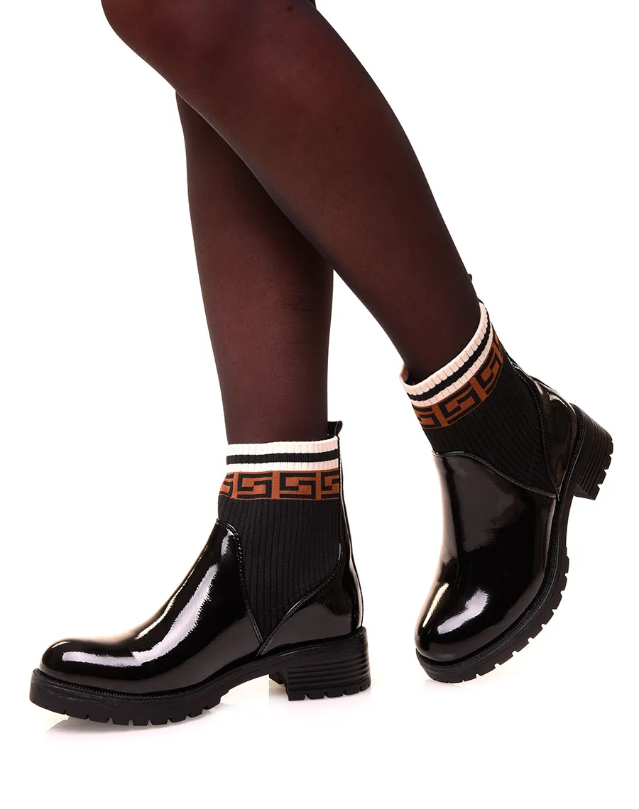 Bottines noires vernis à effet chaussette