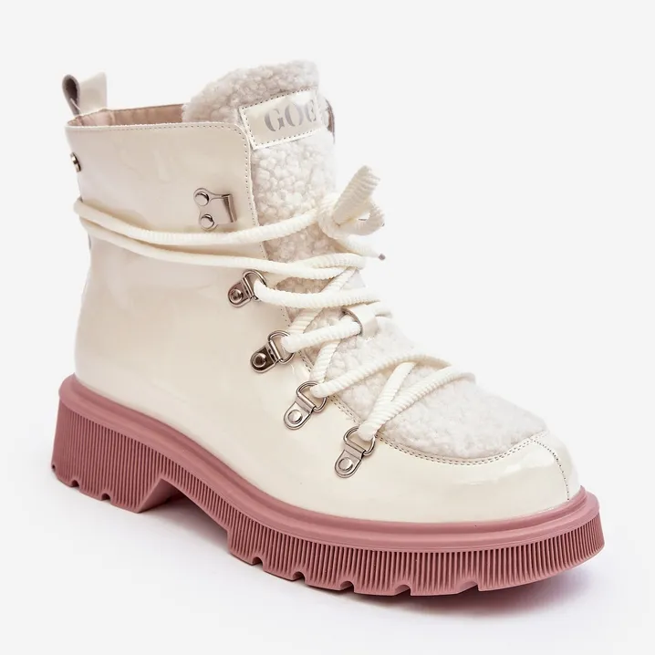 Bottines Trapper Femme En Cuir Verni GOE MM2N4083 Blanc blanche