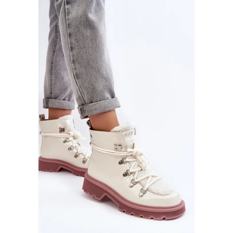 Bottines Trapper Femme En Cuir Verni GOE MM2N4083 Blanc blanche