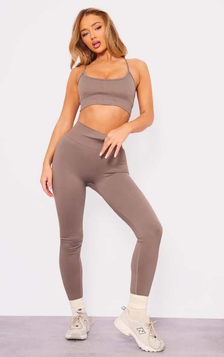 Brassière de sport rembourrée taupe basique sans coutures