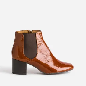 Chelsea boots à talon ERAM FLEX cognac en cuir verni - Boots / bottines Femme | ERAM