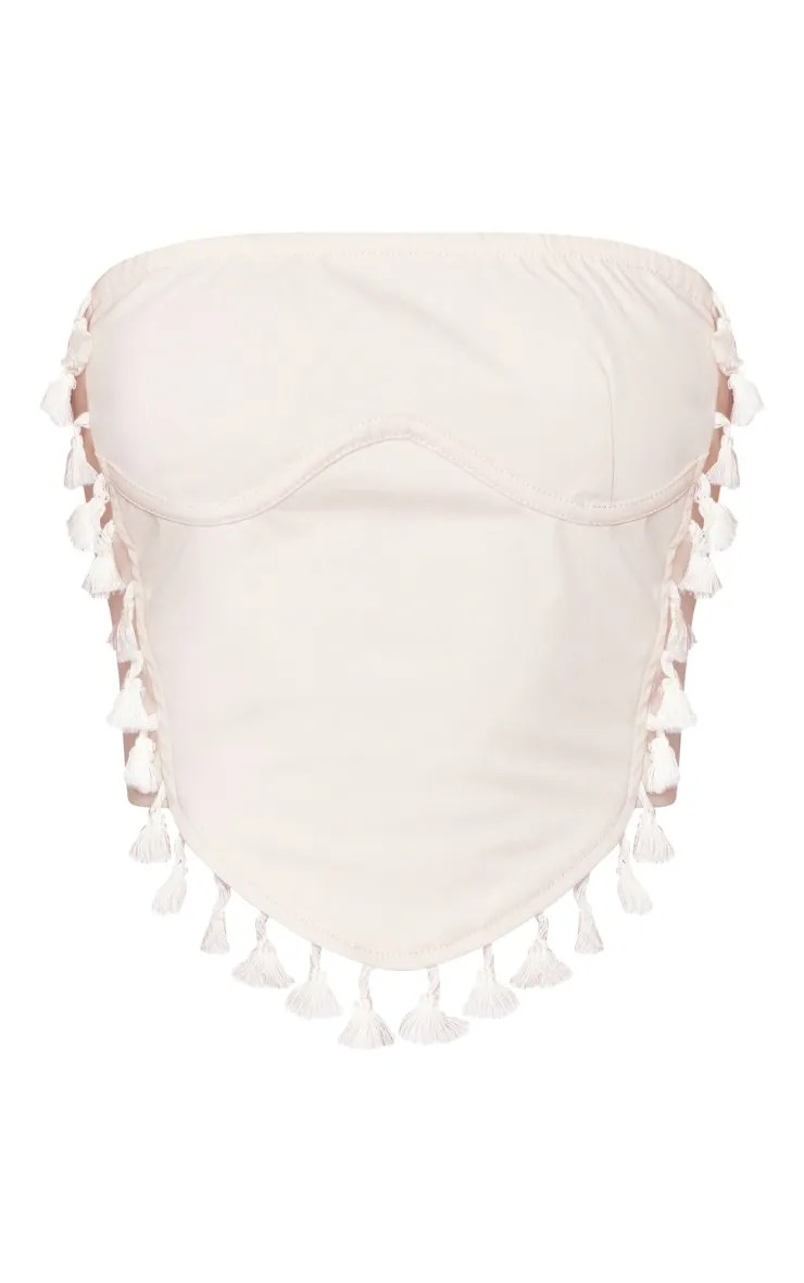 Crop top cargo bustier crème à franges