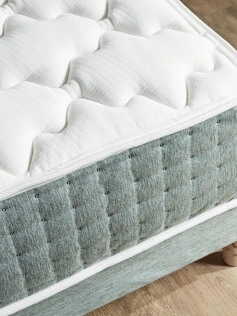 Ensemble + matelas Ressort 7 zones Face Hiver/Eté différente HYGGE Fabriqué en France - Blanc Vert