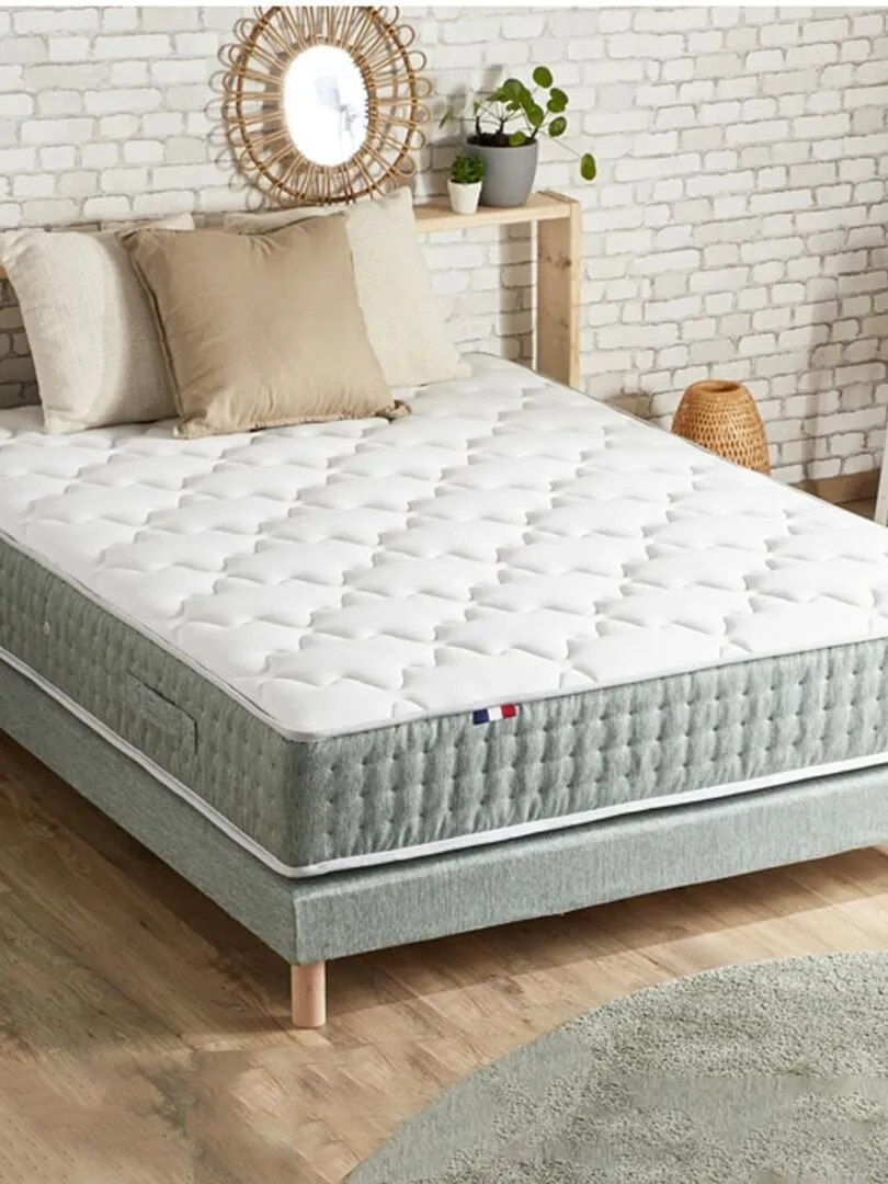 Ensemble + matelas Ressort 7 zones Face Hiver/Eté différente HYGGE Fabriqué en France - Blanc Vert