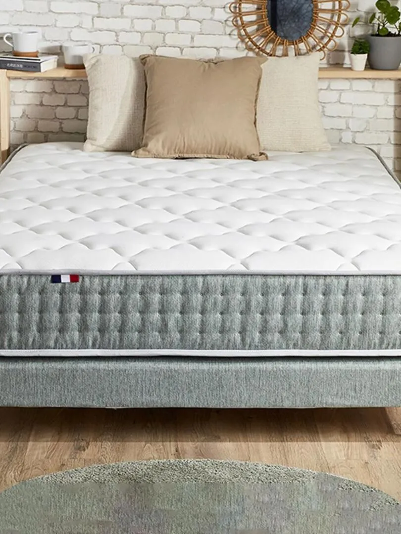 Ensemble + matelas Ressort 7 zones Face Hiver/Eté différente HYGGE Fabriqué en France - Blanc Vert