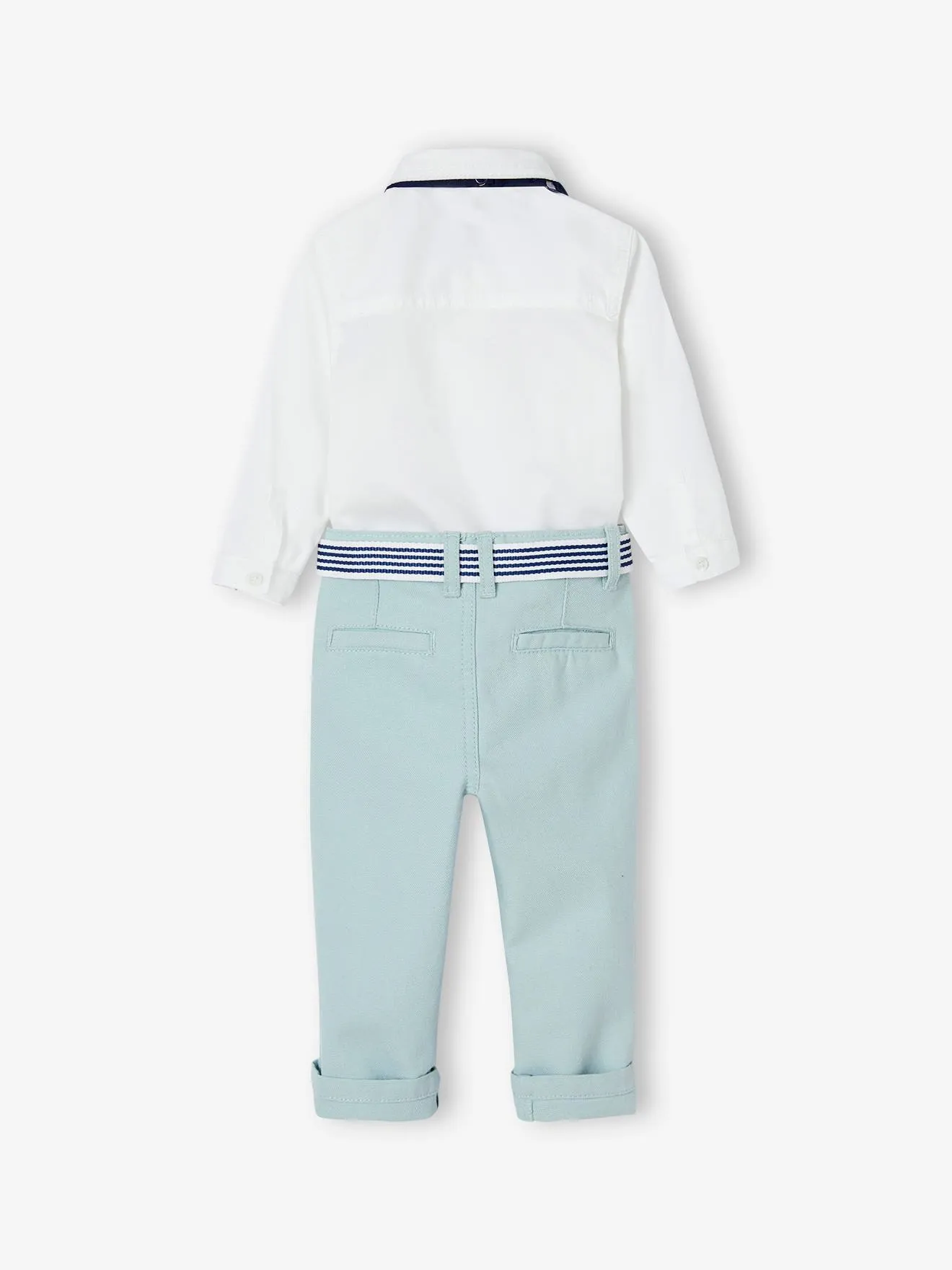 Ensemble de cérémonie bébé pantalon avec ceinture, chemise et noeud papillon blanc - Vertbaudet