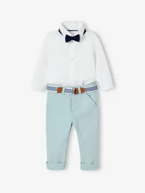 Ensemble de cérémonie bébé pantalon avec ceinture, chemise et noeud papillon blanc - Vertbaudet