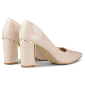 Escarpins en cuir verni brillant pour femmes avec un talon haut confortable beige