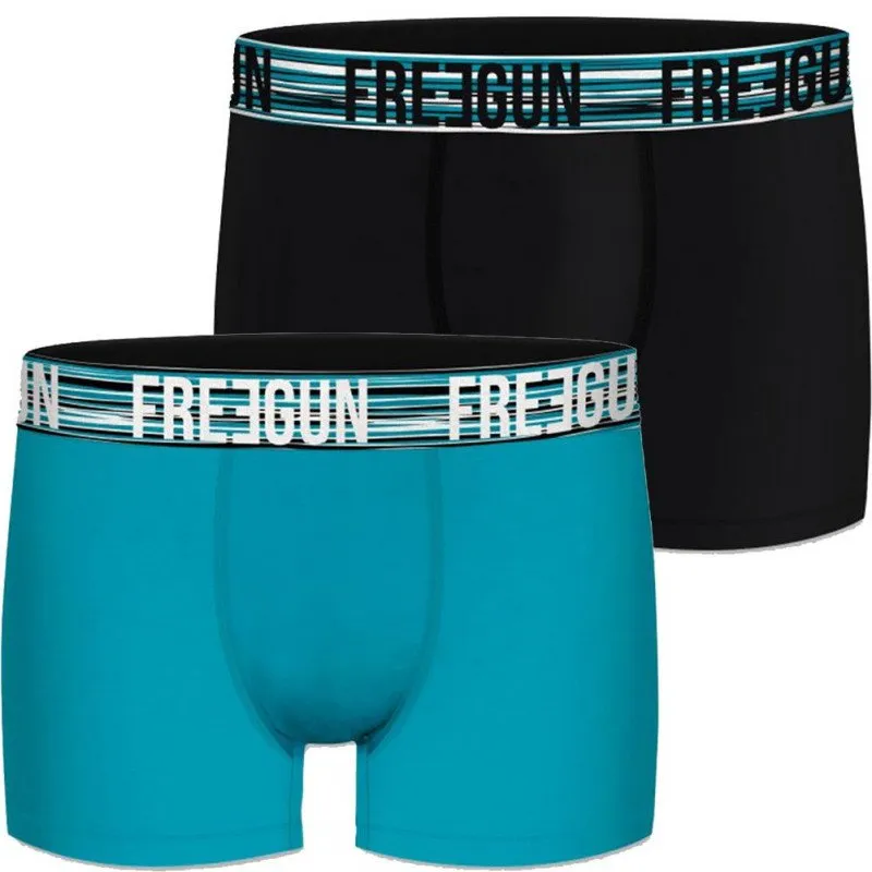 FREEGUN Lot de 2 Boxers Homme Coton BCX2ASS12 Bleu Noir