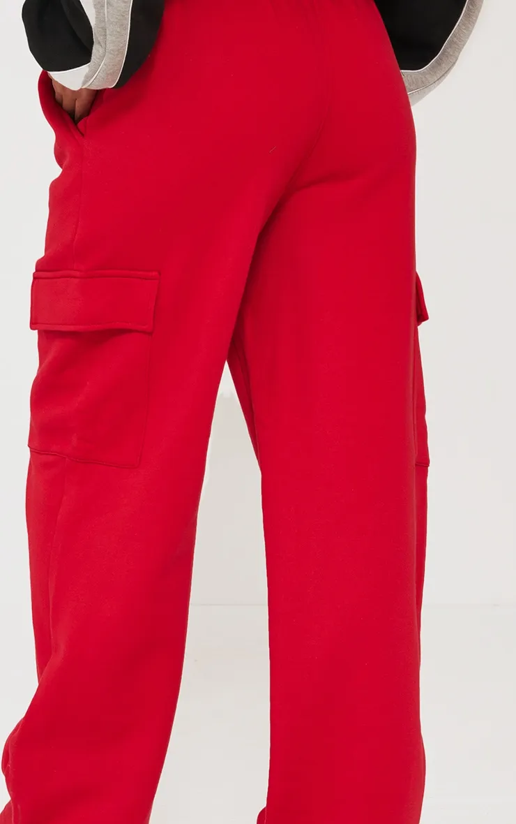 Jogging cargo droit rouge cerise en sweat