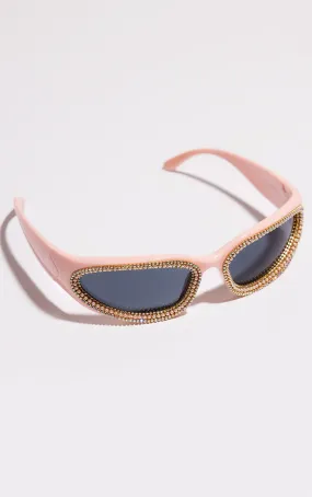 Lunettes de soleil style visière de sport roses à strass