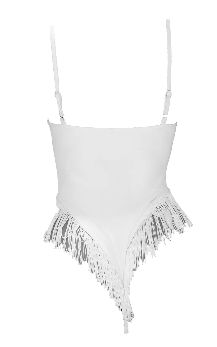 Maillot de bain blanc à col rond et franges