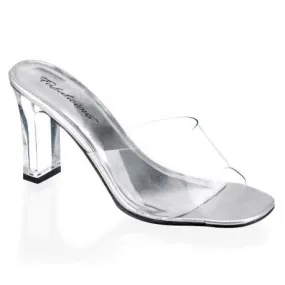 Mule transparente / argentée talon transparent carré 8 cm | 35 à 44 