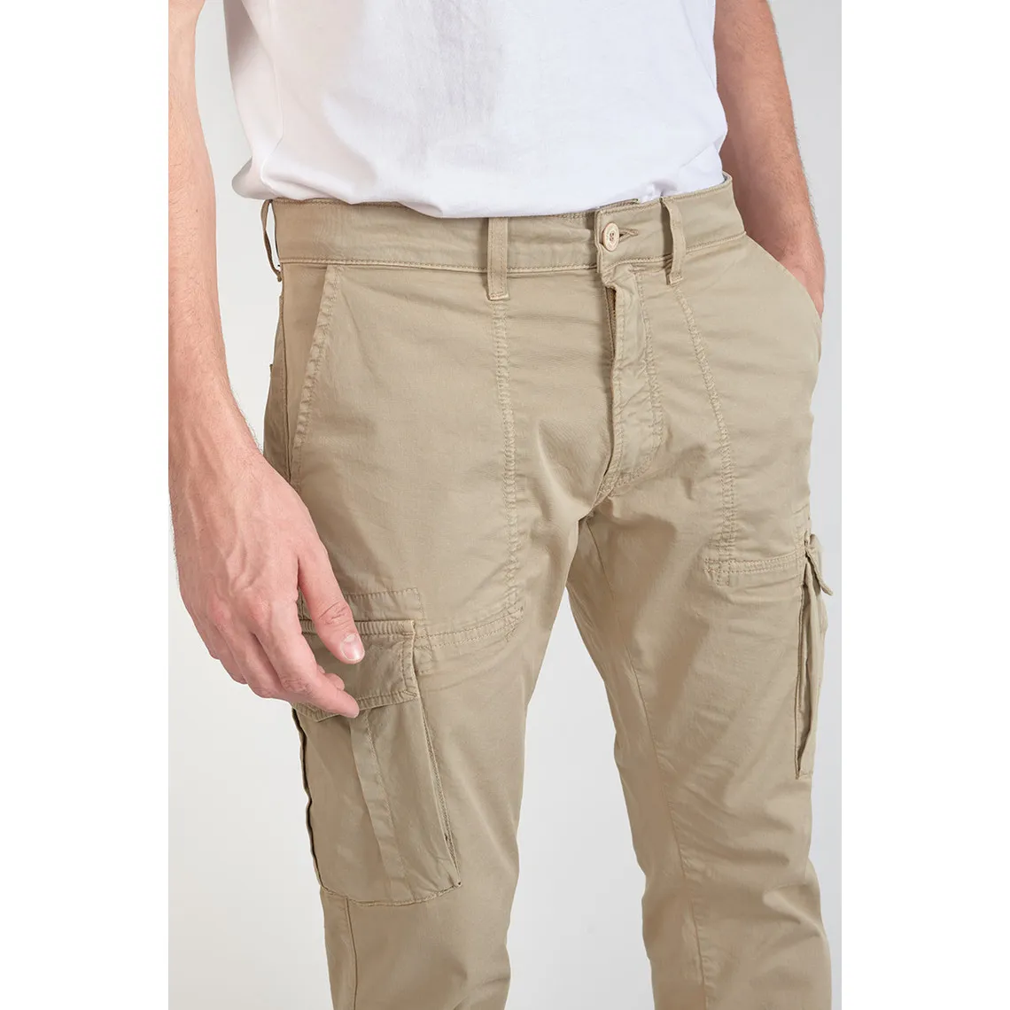 Pantalon cargo Lakme beige sable blanc en coton | 3 Suisses