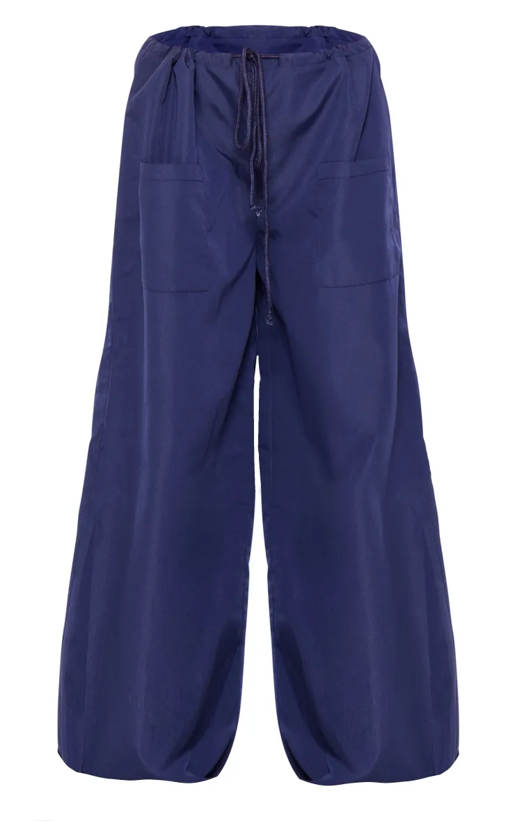 Pantalon cargo léger en popeline bleu marine à taille basse