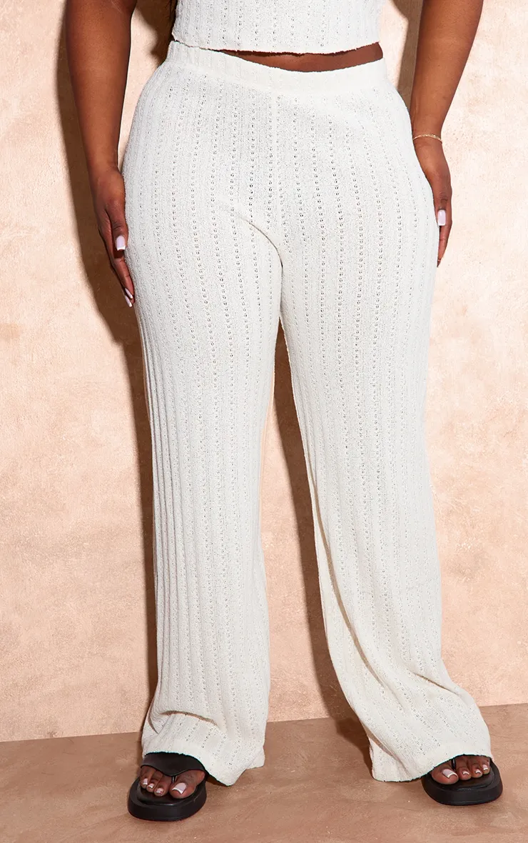 Plus Pantalon cargo écru en maille tricot style crochet à poche