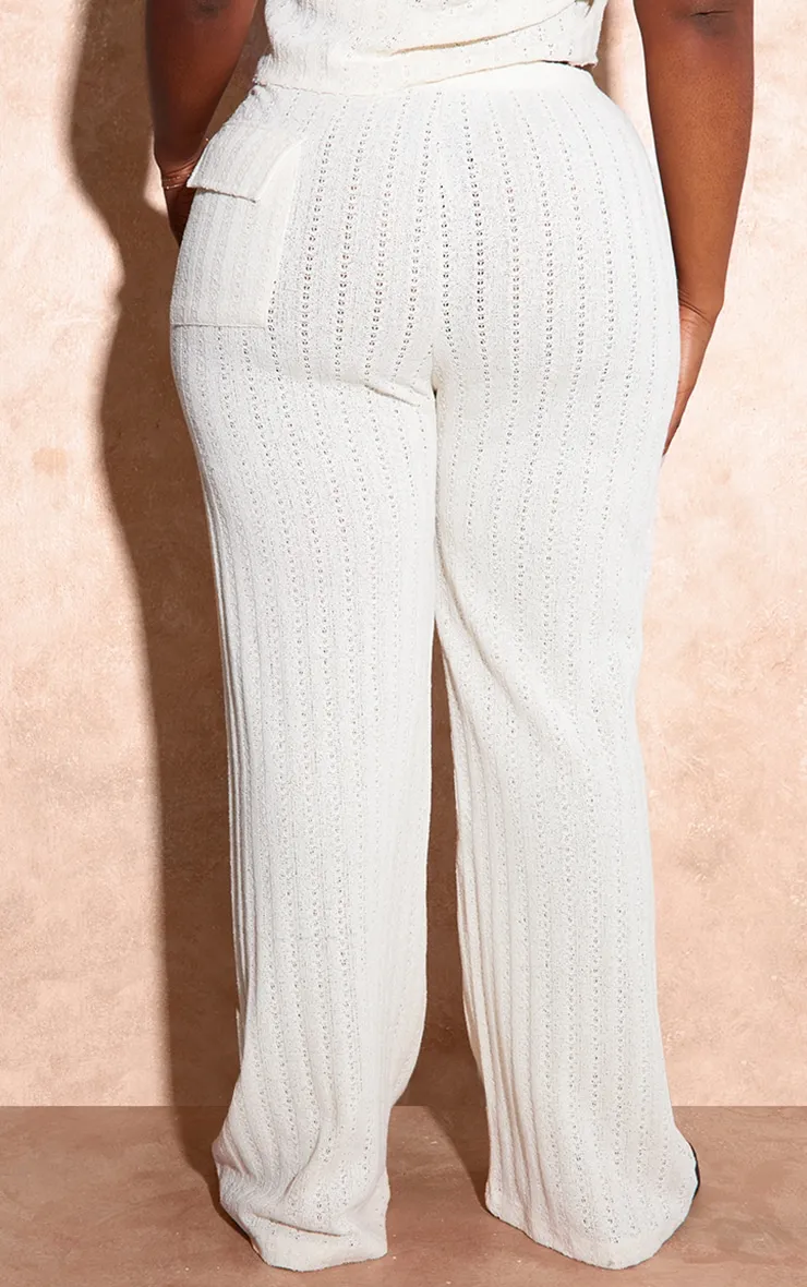 Plus Pantalon cargo écru en maille tricot style crochet à poche