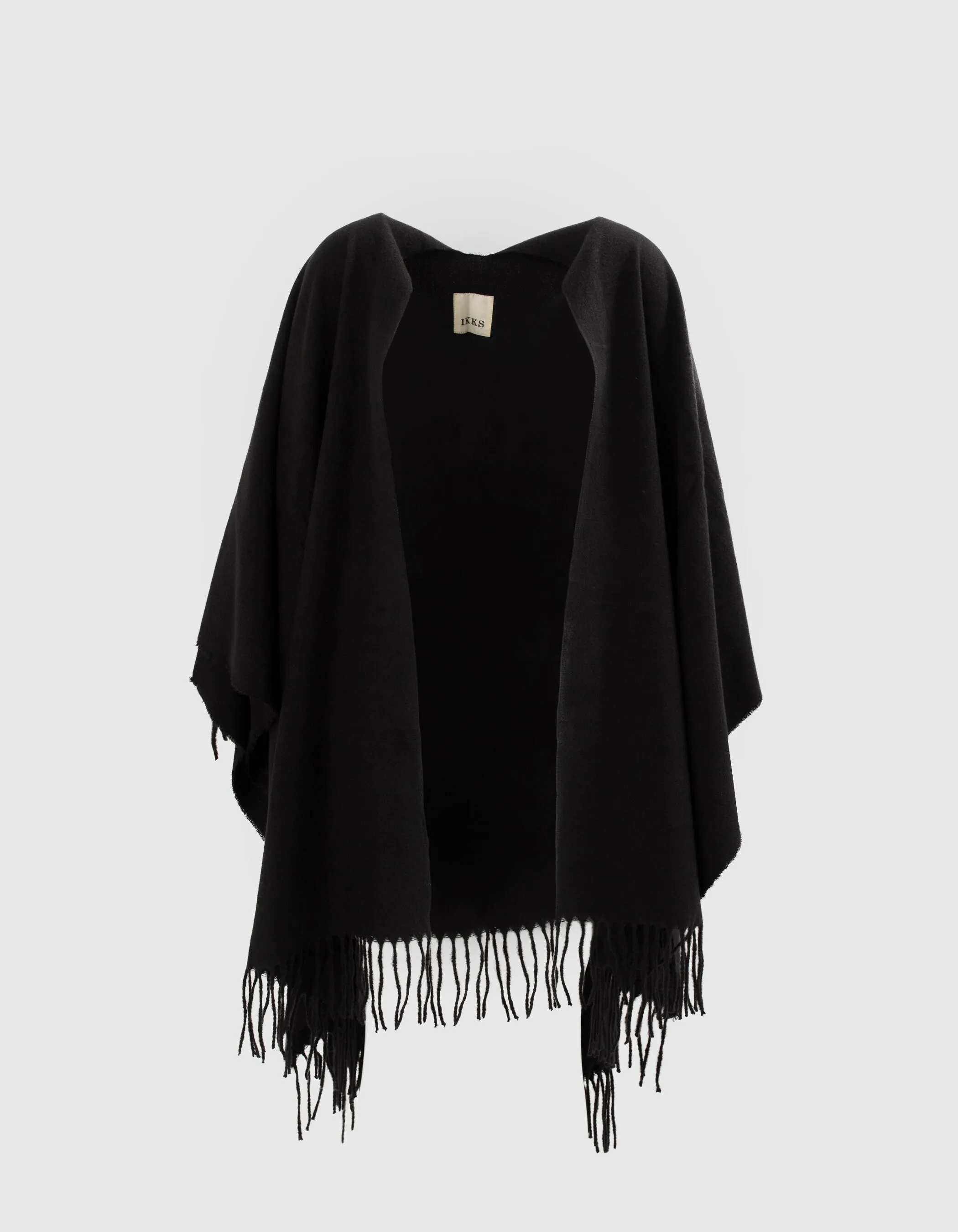 Poncho noir polaire avec franges dos Femme