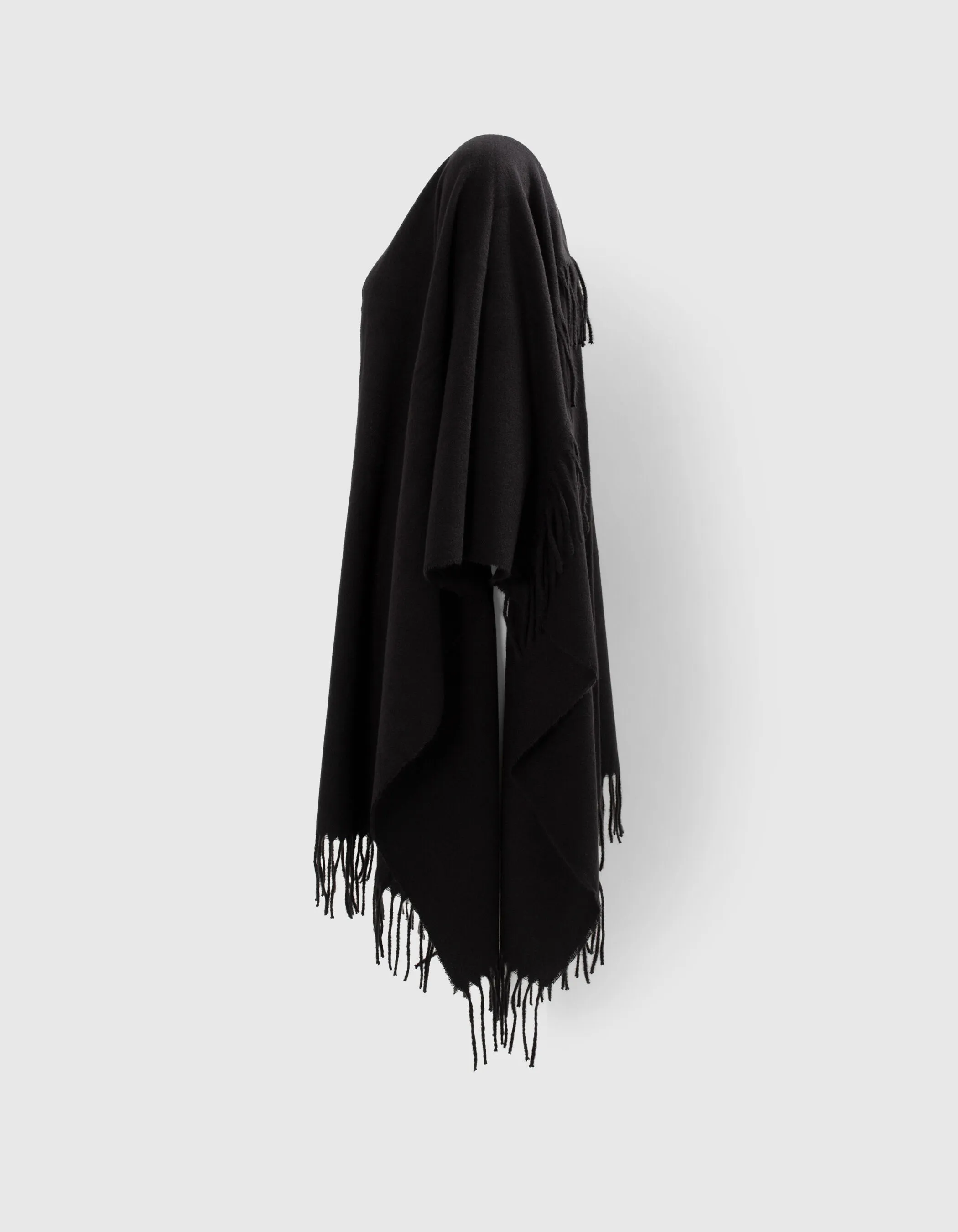 Poncho noir polaire avec franges dos Femme