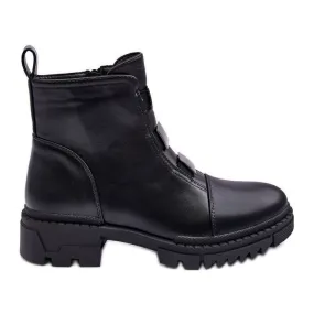 PS1 Bottines plates en cuir Azulenn noires le noir