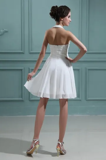 Robe cérémonie blanche halter orné de strass dos nu